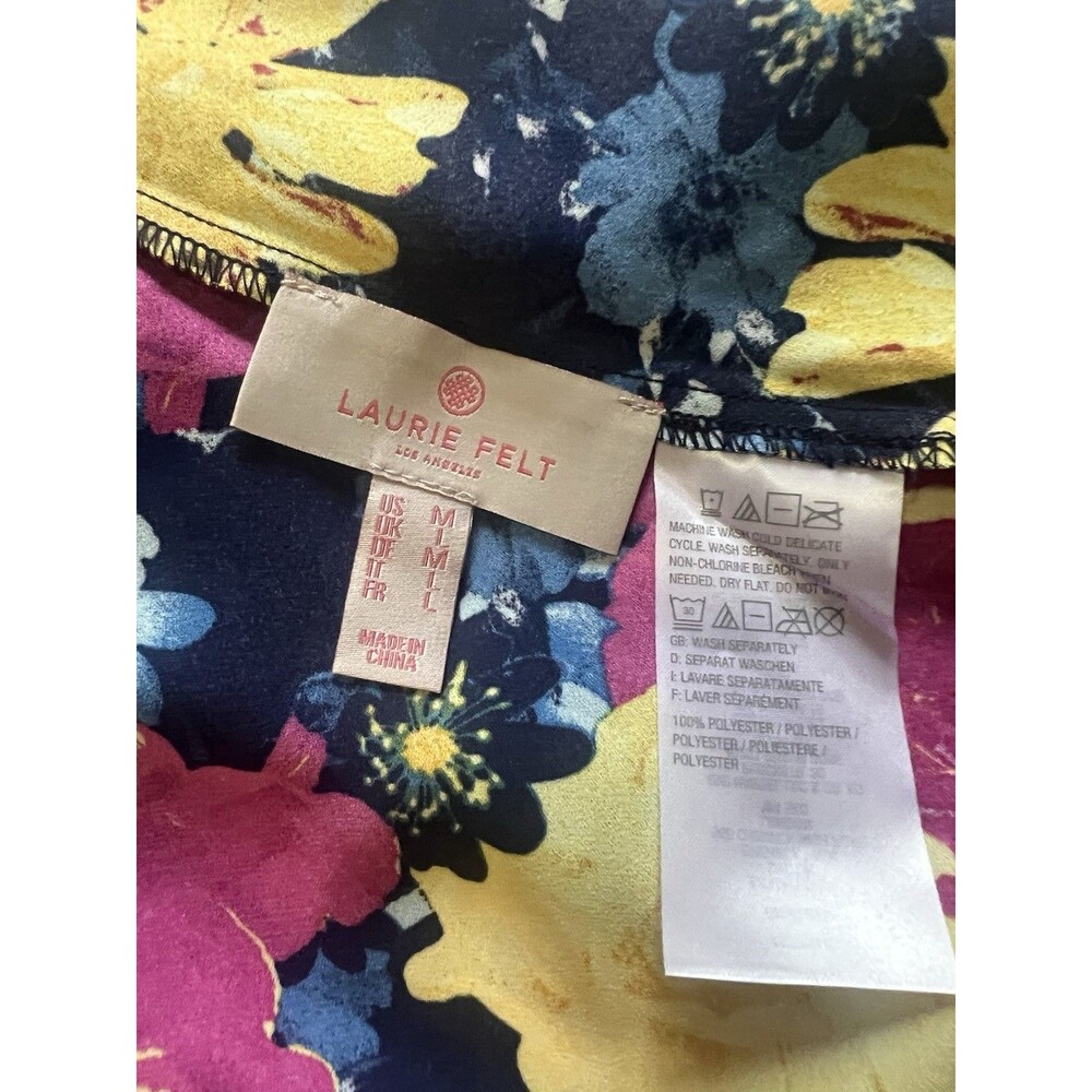 Laurie Felt Floral Blouse M Reversible Pleated Bell Sleeve Boho Cottagecore Chic - Picture 5 of 5